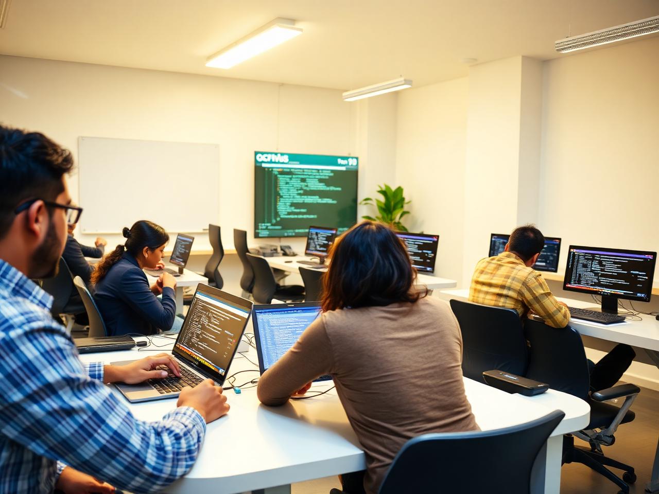 Students learning programming at Sunshine Techno System training classroom in Hyderabad